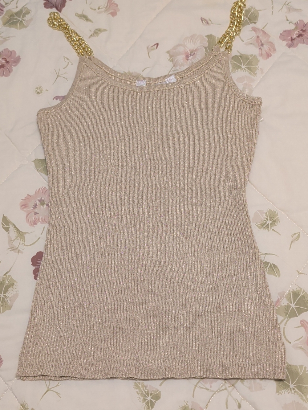 Gold-Trim Knit Tank Dress - Chic Metallic Beige